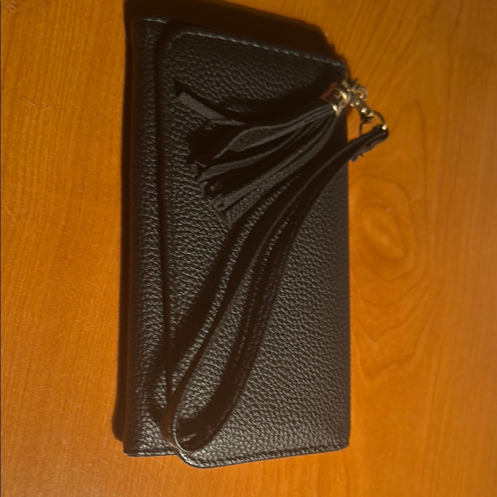 Black Textured Wallet with Tassel